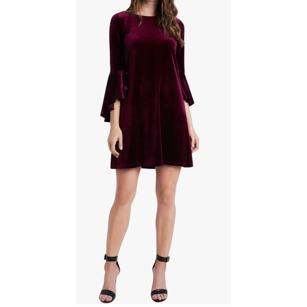 MSK Velvet Solid Shift Mini Dress Burgundy Bell Sleeve Sz XL Whimsigoth Vamp